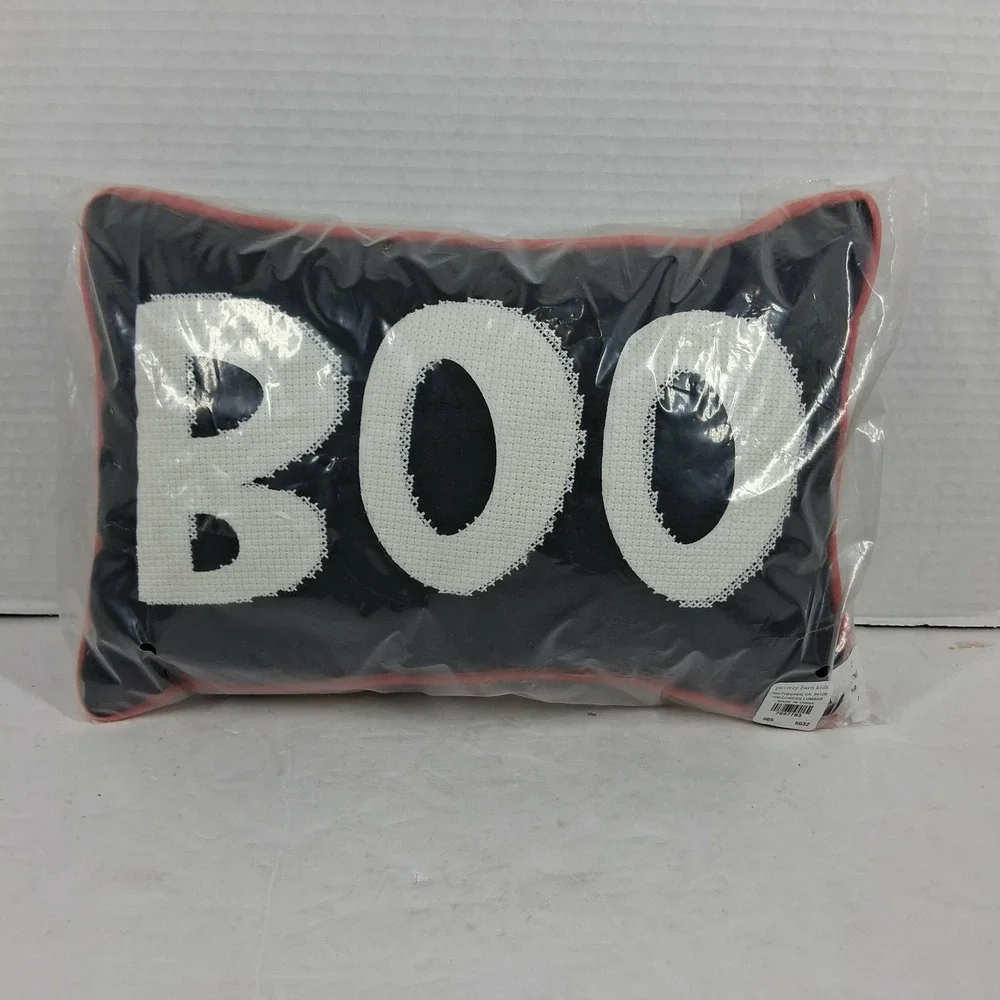 Pottery Barn Kids Halloween BOO Lumbar Decorative Pillow Black Orange 8x12 NEW‎